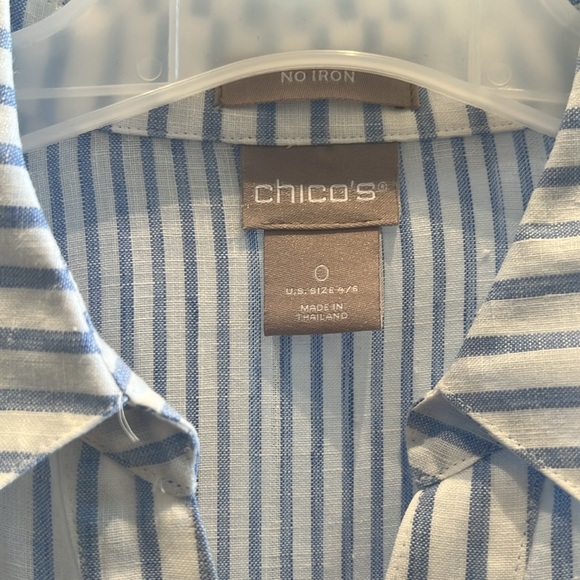 Chico’s Blue & White Striped Linen Blouse, 3/4 sleeves - Picture 2 of 2